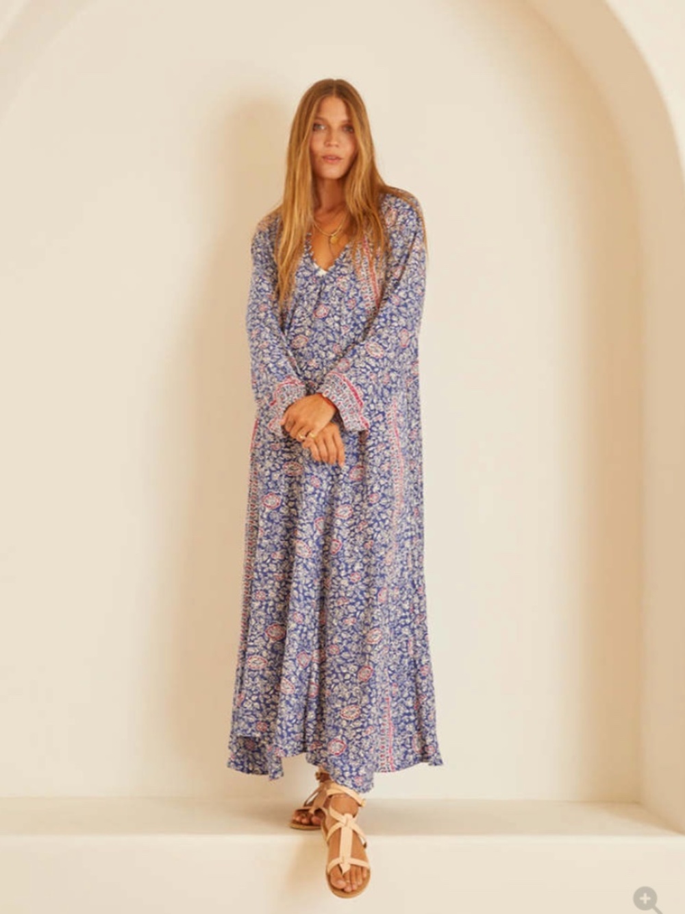 NATALIE MARTIN Silk Fiore Maxi Dress in Floral Print Pelicano Blue size S